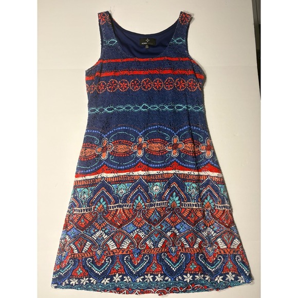 Ronni Nicole Dresses & Skirts - Ronni Nicole Womens Size 10 Navy Blue Red Tribal Print Sleeveless Dress